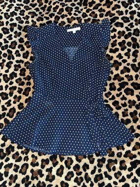 Navy Polka Dot Peplum Blouse - Women's